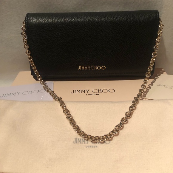 NWT in box Jimmy Choo black leather shoulder bag with gold chain strap - Picture 1 of 8